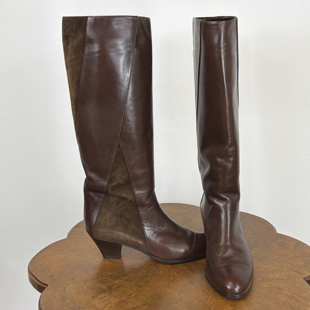 Saks Fifth Avenue Brown Leather Suede Tall Boots Womens Size 6